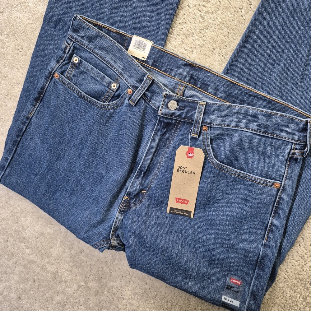 Levis 505 Jeans Mens 36/34 Classic Straight Blue USA Capsule Minimalist Casual - Picture 2 of 13